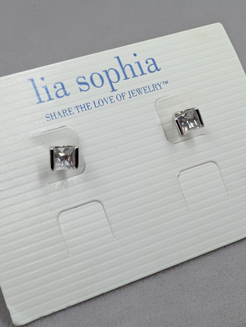 Lia Sophia Clear Square Crystal Stud Earrings Silver Tone | M283